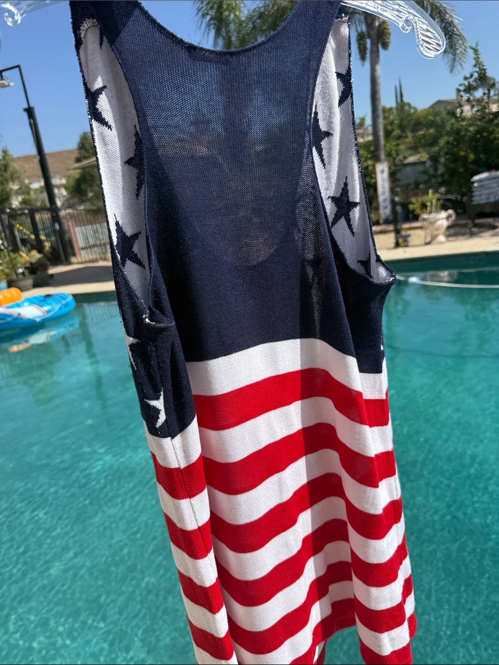 SEXY GENIT Knit Racerback Aline Vneck Navy Patriotic Star Tank dress - Picture 10 of 10